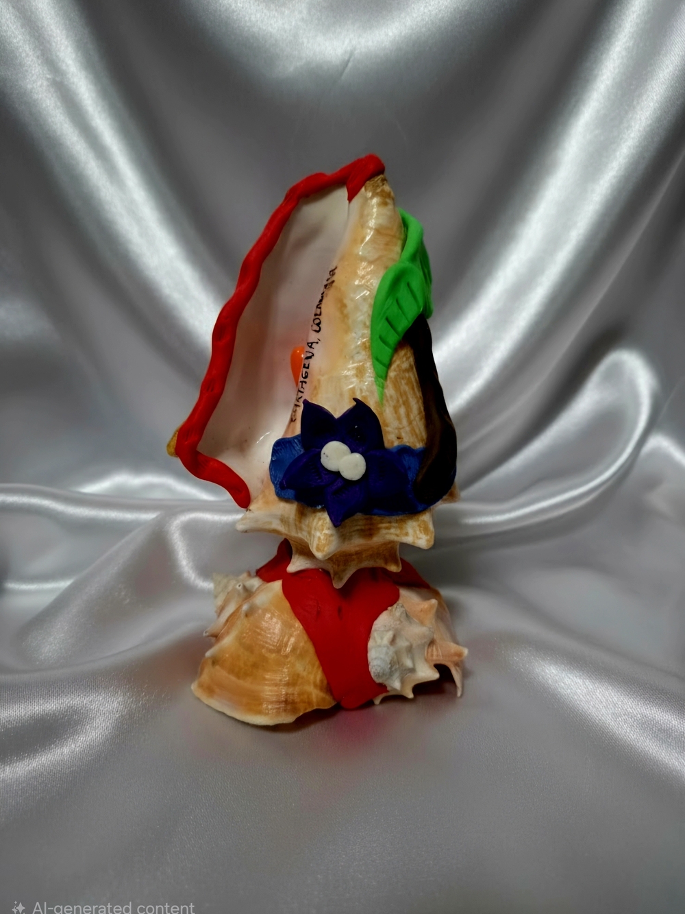 Vintage MCM handcrafted conch shell Beach lamp Folk Art From Cartagena Columbia